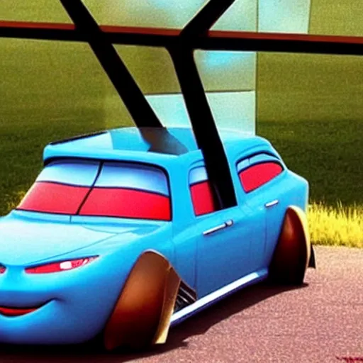 Image similar to car jesus christ on the cross crucifixion as a car, as a car from the movie pixar's cars 2,