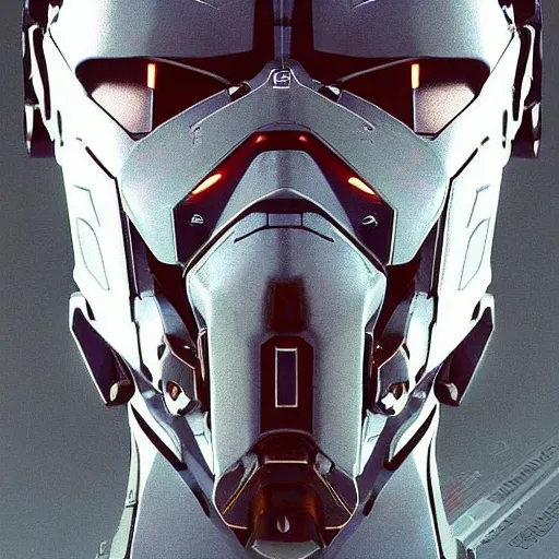 Image similar to a mecha version of a facemask no irises, very symmetrical face, highly detailed, by vitaly bulgarov, by yoji shinkawa, by hideo kojima, by joss nizzi, by ben procter, by steve jung, metal gear solid, transformers cinematic universe, conceptartworld, pinterest, artstation, unreal engine