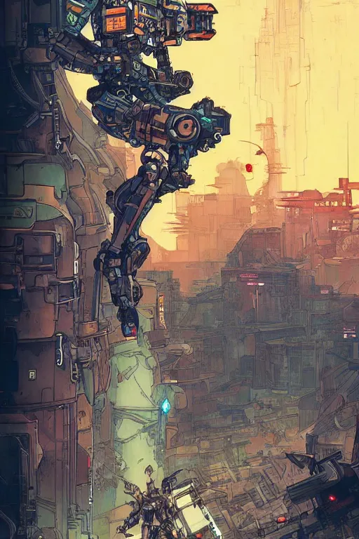 Image similar to cyberpunk mecha ninja borderland that looks like it is from borderlands and by feng zhu and loish and laurie greasley, victo ngai, andreas rocha, john harris