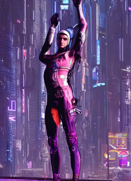 Image similar to maria. apex legends cyberpunk gymnast. concept art by james gurney and mœbius. gorgeous face, cinematic, dramatic lighting ( cyberpunk 2 0 7 7 ), clean aesthetic