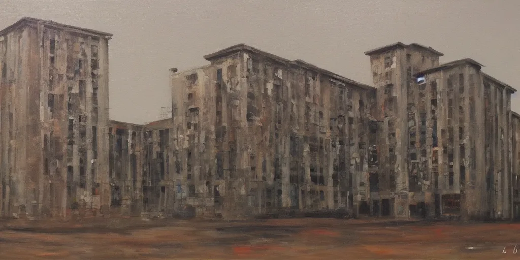 Image similar to berghain, oil on canvas, old style