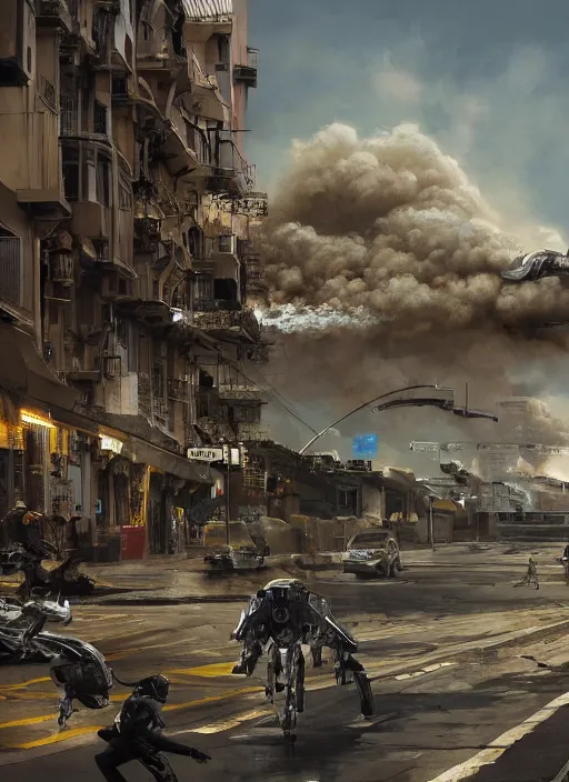 Image similar to hyper realistic squid shaped robot attacking cape town city, table mountain explosions, atmospheric beautiful details, strong composition drawn in ink by kim jung giu weta studio rutkowski, james gurney and greg rutkowski, and lucasfilm