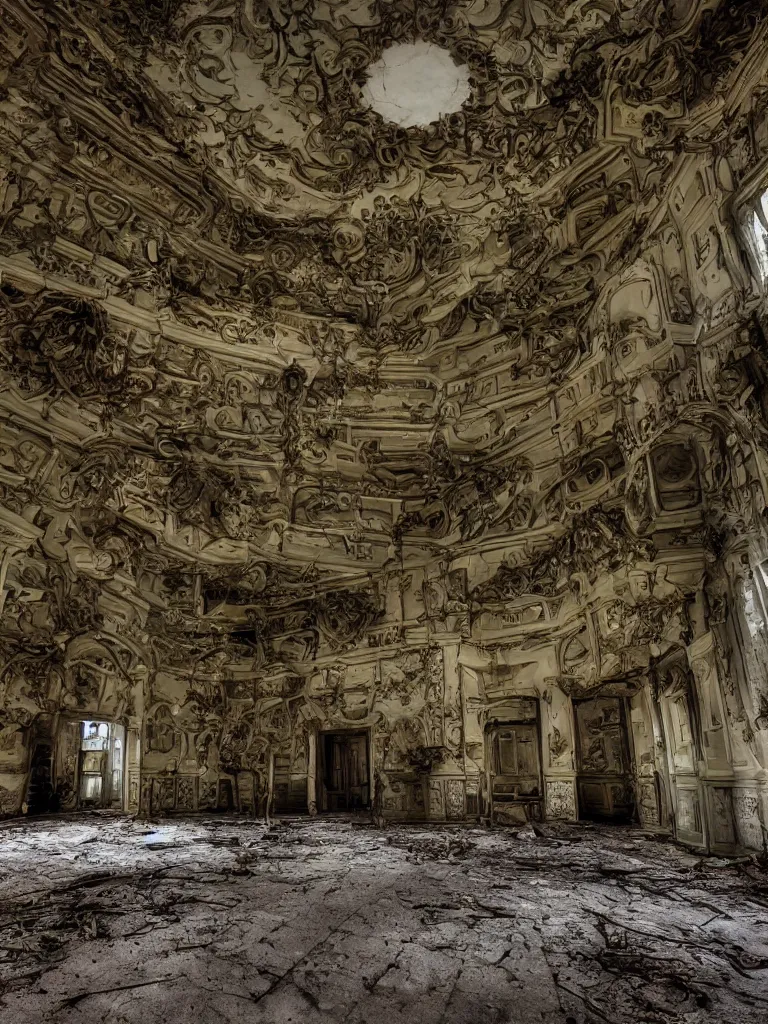 Image similar to lovecraftian nightmare in an abandoned victorian bathhouse