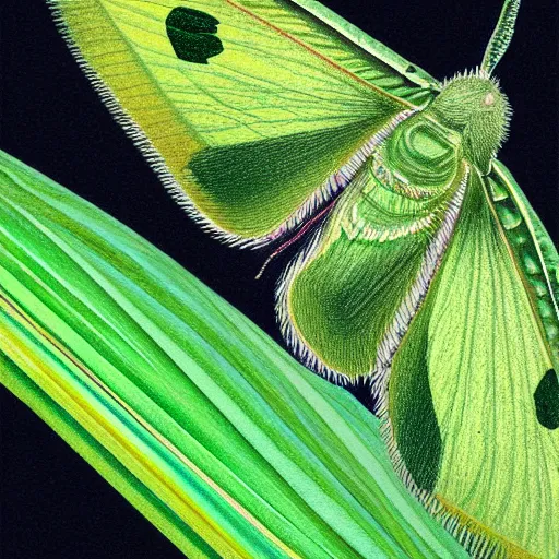 Image similar to a detailed portrait of a magic green moth, art illustration, incredibly highly detailed and realistic, 8 k, sharp focus