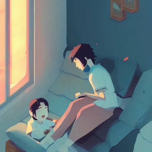 Prompt: cozy sunday, drawn by atey ghailan and makoto shinkai, detailed, digital art by james gilleard