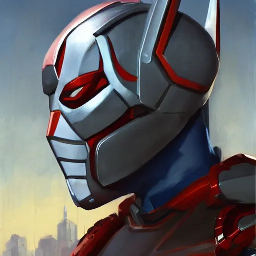 Image similar to greg manchess portrait painting of armored spiderman ultraman grey fox from metal gear cyborg gay japanese - american hybrid as overwatch character, medium shot, asymmetrical, profile picture, organic painting, sunny day, matte painting, bold shapes, hard edges, street art, trending on artstation, by huang guangjian and ail elvgren and sachin teng