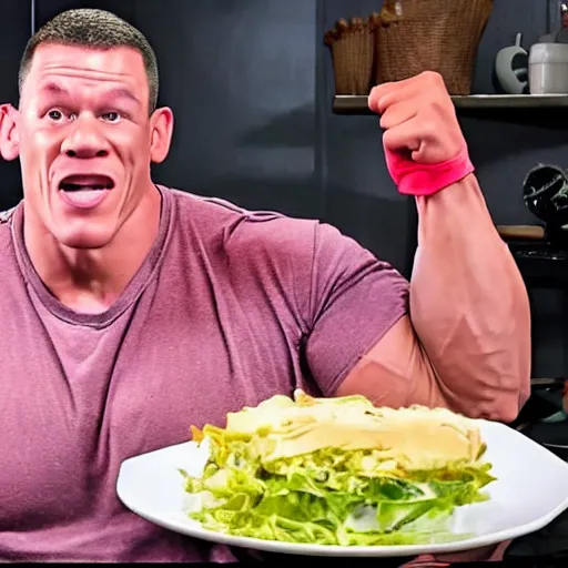 Prompt: obese john cena eating mukbang