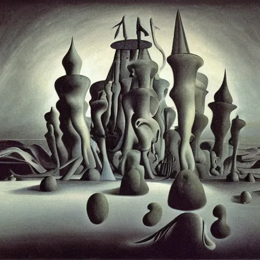 Image similar to Temple of the new gods. Dali. Yves Tanguy.