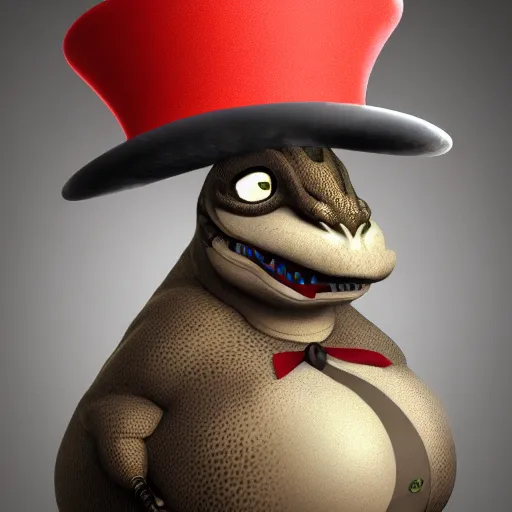 Image similar to obese dragon with tophat, photorealistic, 8 k