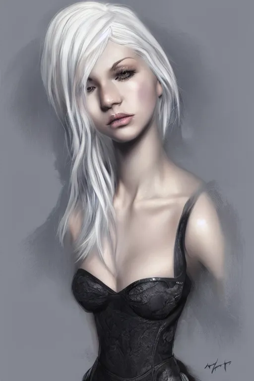 Prompt: full body portrait of a gorgeous petite teenager model witch with platinum blonde hair, hyperrealistic, illustration, trending on artstation, HD, 4k, 8k, intricate detail, character design, by artgerm and rutkowski and bagshaw and gurney