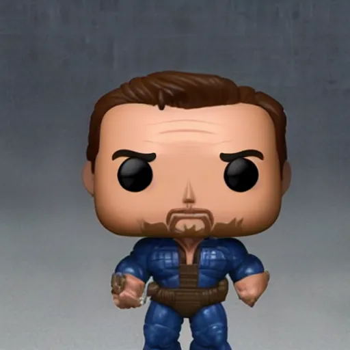 Prompt: schwarzenegger in total recall 1990 funko pop figure