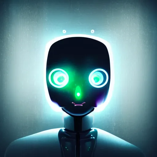 Prompt: futuristic robot with neon eyes, hyperrealistic, cinematic, sleek, epic