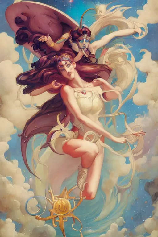 Image similar to Sailor Moon by Peter Mohrbacher in the style of Gaston Bussière, Art Nouveau