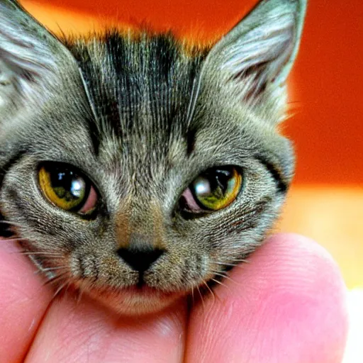 Prompt: photo of world's smallest cat the size of a honeybee, bee with the face of a cat