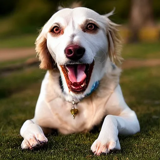 Image similar to dog with human teeth