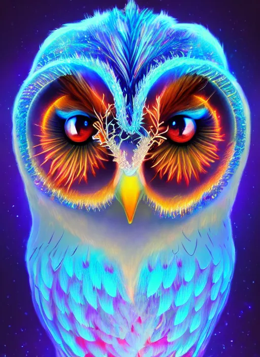 Image similar to symmetry!! product render poster vivid colors divine proportion owl, ice and snow, glowing fog intricate, elegant, highly detailed, digital painting, artstation, concept art, smooth, sharp focus, illustration,