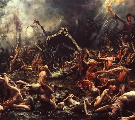 Prompt: adolf hiremy - hirschl painting of the underworld and the damned souls that live there