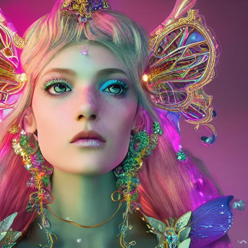 Image similar to portrait of fairy princess, beautiful, attractive, glowing, ornate and intricate, jaw dropping, dynamic lighting, colorful, fairy tale, intricate and detailed, 4 k octane render