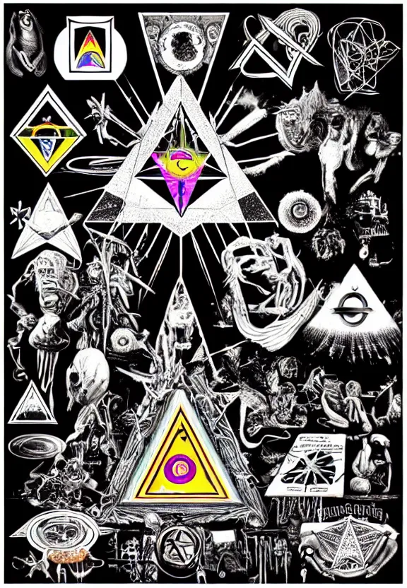 Prompt: simplicity, subgenius, x - day, weird stuff, occult stuff, crystals, illuminati, gem tones, hyperrealism, stage lighting