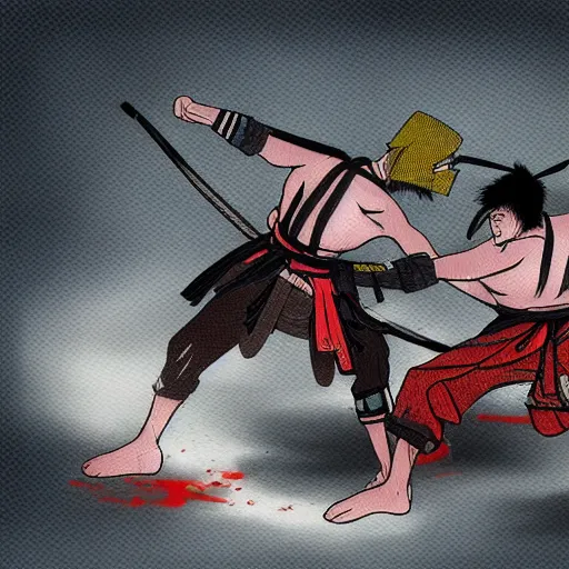 Image similar to 2 samurais fighting each other, Digital art