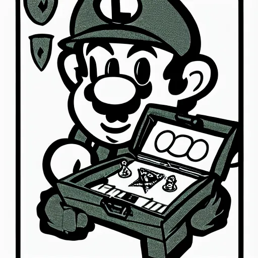 Prompt: Mario bros Luigi playing a ouija board, illustration, board game, Nintendo, artgram,