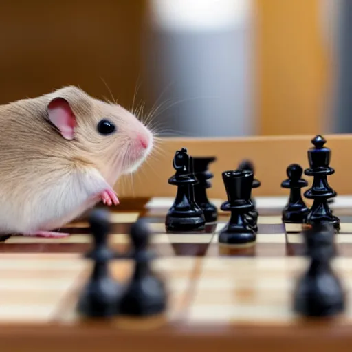 Image similar to a happy hamster playing chess