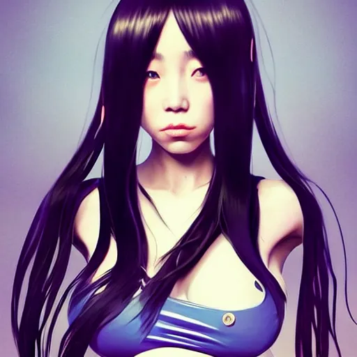 Image similar to a beautiful young japanese billie eilish lucy liu alluring instagram model in elaborate latex bikini tank top, tank top made from latex demon faces, by guweiz and wlop and ilya kuvshinov and artgerm and, aesthetic, gorgeous, stunning, alluring, attractive, artstation, deviantart, pinterest, digital art