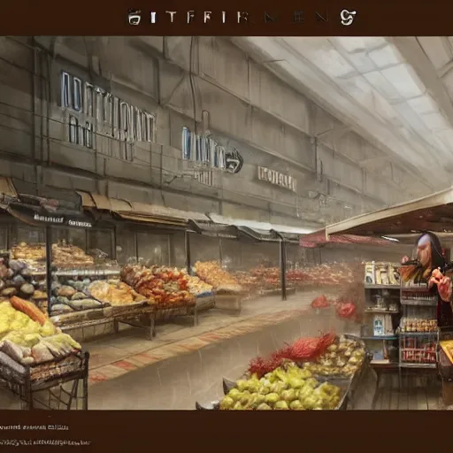 Prompt: digital painting of an supermarket shopping elegant but deadly chicogriff, griffin chicogriff hybrid monster, by Greg Rutkowski, magic the gathering concept art, trending on artstation, 4k resolution, ((in a super market Costco))