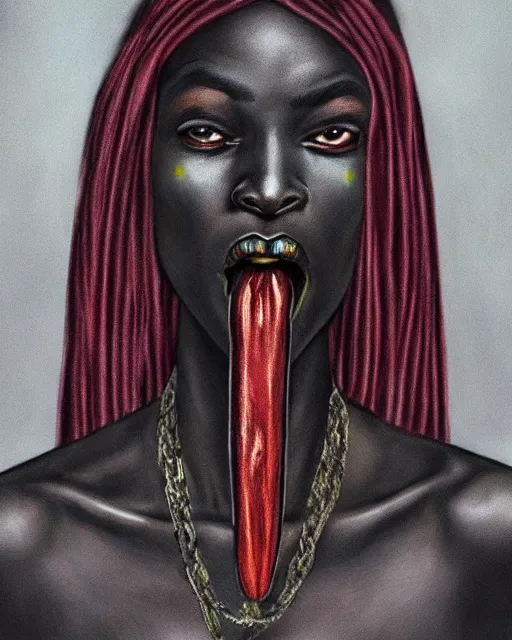 Image similar to ancient nilotic african androgynous vampire woman with demonic eyes, portrait, hyperrealistic