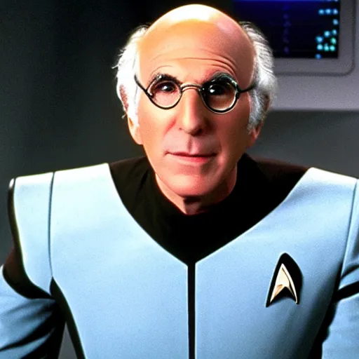 Prompt: still of star trek the next generation. larry david as captain on the bridge of the enteprise, 4 k