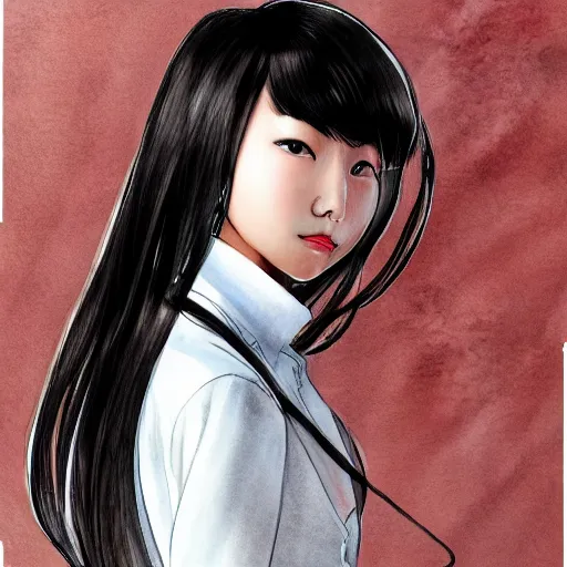 Image similar to a perfect, realistic professional digital sketch of a Korean schoolgirl posing, in style of Marvel, full length, by pen and watercolor, by a professional American senior artist on ArtStation, a high-quality hollywood-style sketch, on high-quality paper