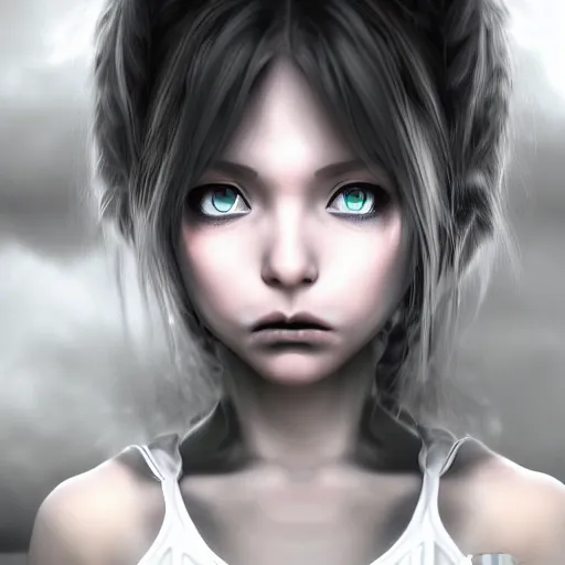 Image similar to photorealistic full shot portrait of angry darkness anime girl, electric aura, beautifull eyes, inspired by tim burton, detailed, unreal engine 4 k, volumetric light, fog