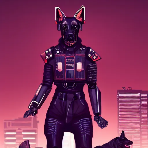 Image similar to cyberpunk humanoid german shepherd as the leader of a futuristic communist nation, cybernetics, sharp lines, digital, artstation, colored in