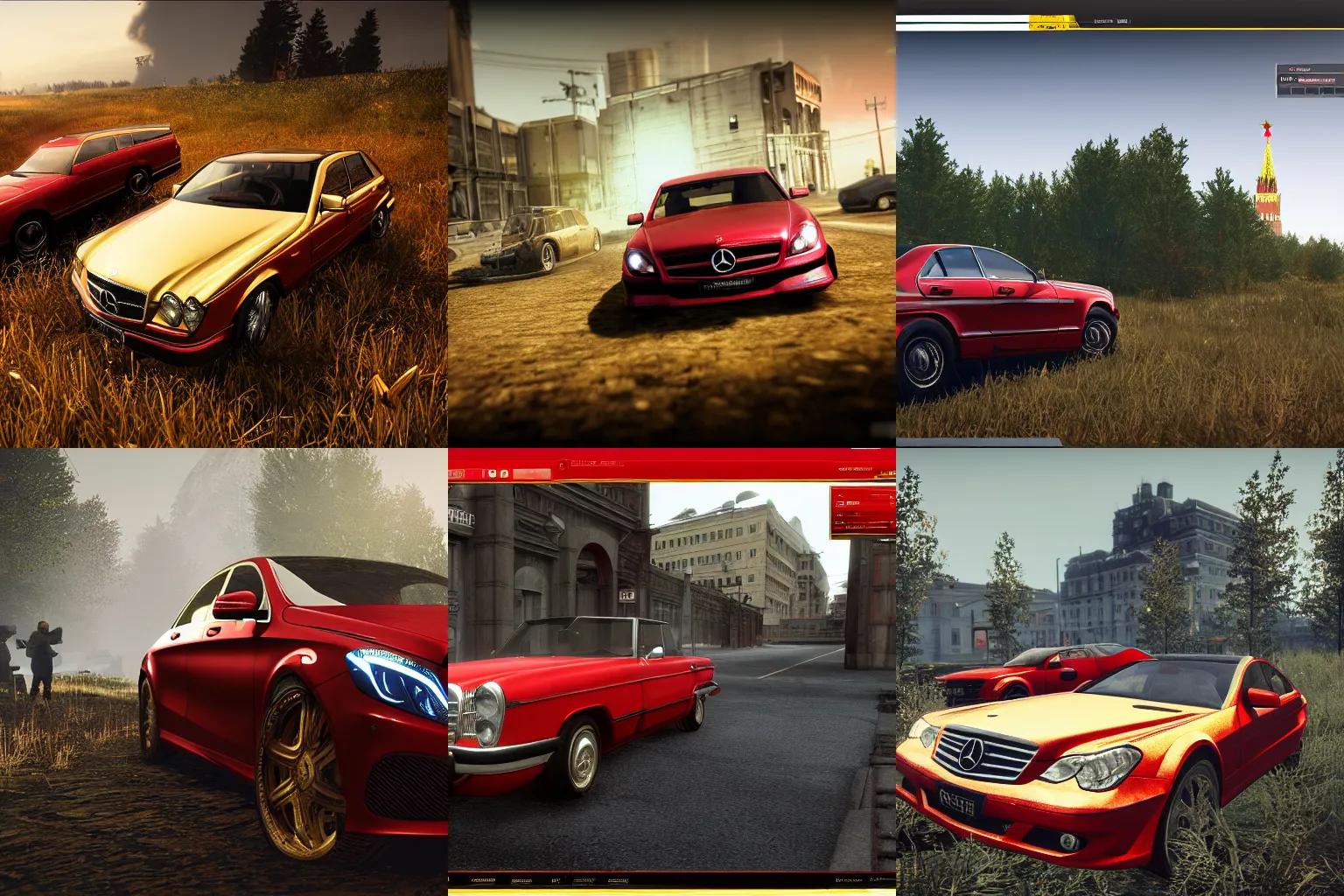 Prompt: gold Mercedes-Benz stay in red squad of Moscow, CryEngine