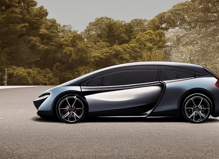 Prompt: a minivan designed by mclaren automotive, highly detailed, 8 k, sharp focus, depth of field, finely detailed car, high contrast, concept art, unreal engine