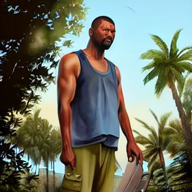 Prompt: hyperrealistic portrait of carl johnson from grand theft auto san andreas in a scenic environment by hsiao - ron cheng, dan hillier, fintan magee