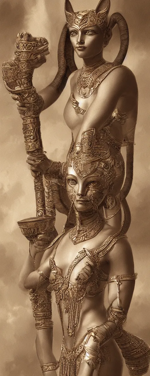 Image similar to goddess bastet, highly detailed, concept art, intricate, sharp focus, einar jonsson and bouguereau