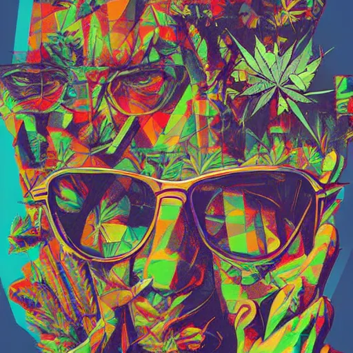 Prompt: profile picture of stan lee, weed, graffiti, hard edges, geometric 3 d shapes, stoned, og, trippy, asymmetrical, surreal, marijuana, 8 k, smoke, highly detailed masterpiece by sachin teng