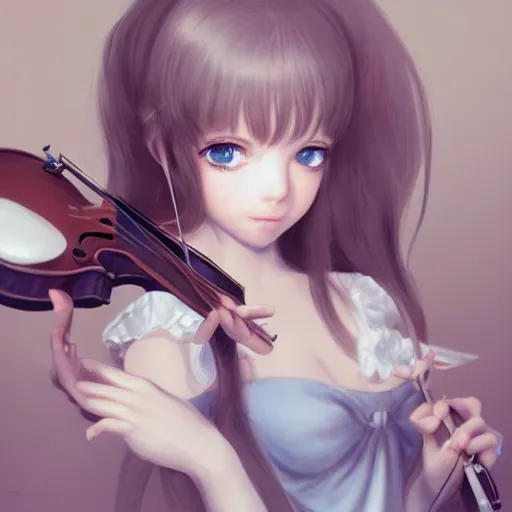 Prompt: Adorable girl, Luminescent eyes, playing the violin, highly detailed, by Range Murata, artgerm, digital illustration, beautiful, concept art, best of Artstation