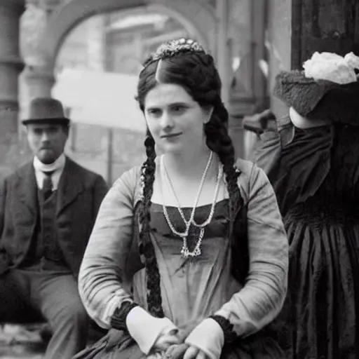 Prompt: scene from a 2 0 1 0 film set in 1 9 1 0 showing a woman