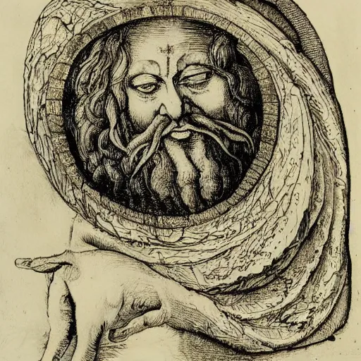 Prompt: ancient alchemical manuscripts, pen and ink drawings, etchings in the style of Albrecht Durer