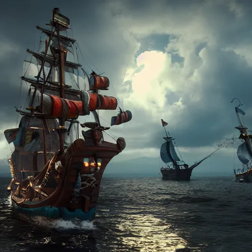 Image similar to sirens capturing a pirate ship, highly detailed, photorealistic portrait, bright studio setting, studio lighting, crisp quality and light reflections, unreal engine 5 quality render