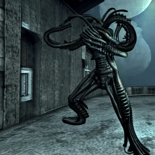 Image similar to Xenomorph in Fallout 3, screenshot, gameplay