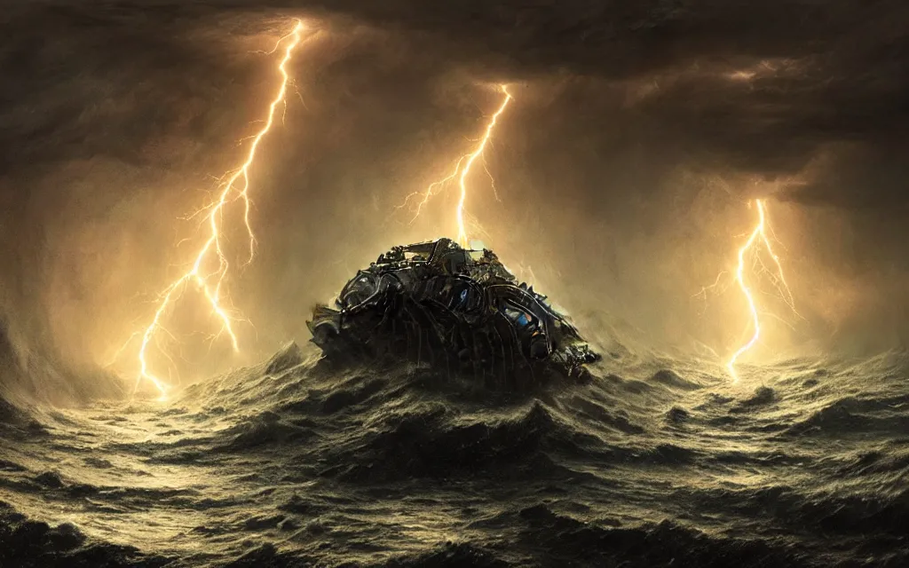 Prompt: concept art of an ancient cthulhu emerging from the ocean, thalassophobia, multiple illuminated lightning!!!, thunder!!!, sharp focus, ultra detailed, intricate, amazing depth, by jeremy mann, hr giger, beksinski, unreal engine highly rendered, ominous, unsettling, misty, cinematic lighting, 8 k