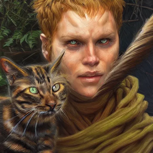 Image similar to Fanatsy D&D warrior with the head of a house cat, portrait art by Donato Giancola and James Gurney, digital art, trending on artstation