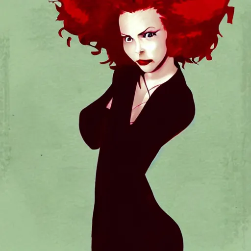 Image similar to heather chandler, heathers ( 1 9 8 9 ), deviantart, digital art, red hair, mean, beautiful, dangerous, vintage