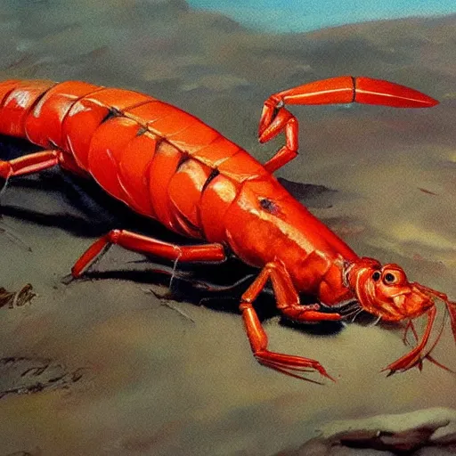 Prompt: ultra realistic portrait painting of a red prawn on a white beach, art by frank frazetta, 4 k, ultra realistic, highly detailed, epic lighting