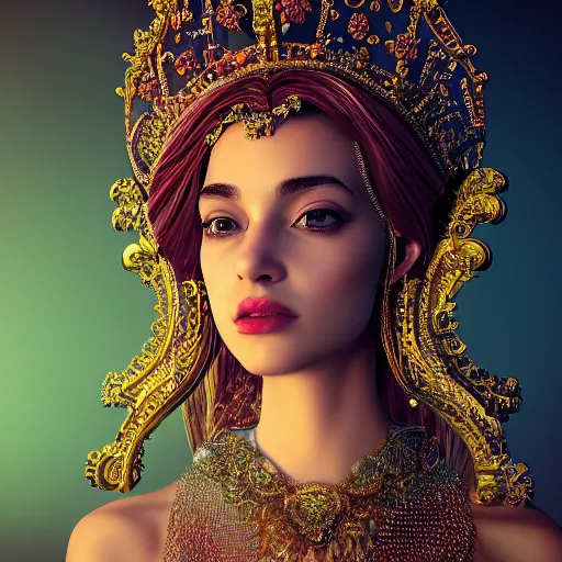 Prompt: portrait of wonderful princess, glowing, ornate and intricate, jaw dropping, dynamic lighting, intricate and detailed, 4 k octane render