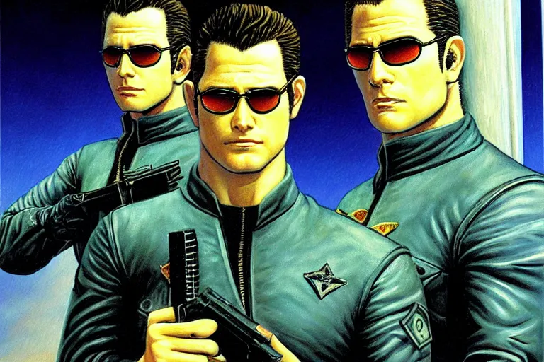 Image similar to albert wesker and chris redfield, painting by jean giraud