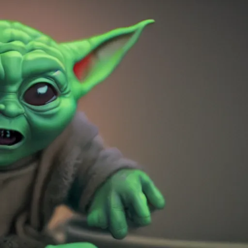 Image similar to screaming baby yoda having a tantrum, intricate detail, beautiful aesthetic, photorealistic, award winning professional cinematic composition, volumetric lighting, 8 k